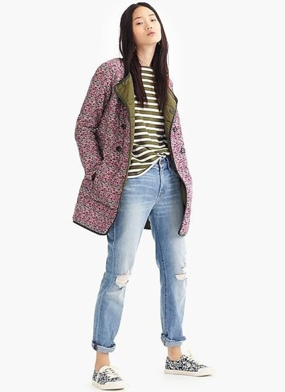 J.Crew Reversible Puffer Jacket Liberty Floral Primaloft Pink Fuchsia Medium M